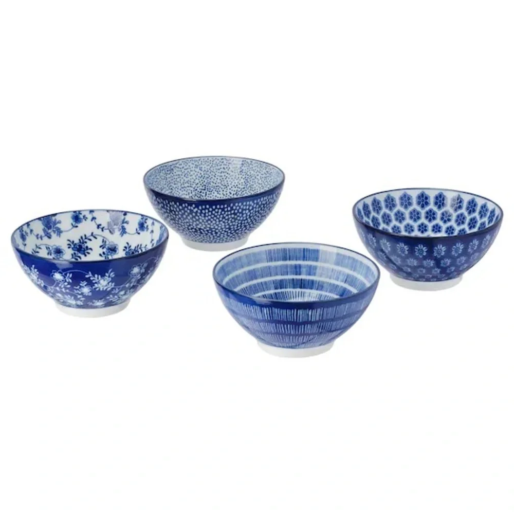 IKEA ENTUSIASM Patterned Blue Bowls, Set of 8, 4 ½” Diameter asian